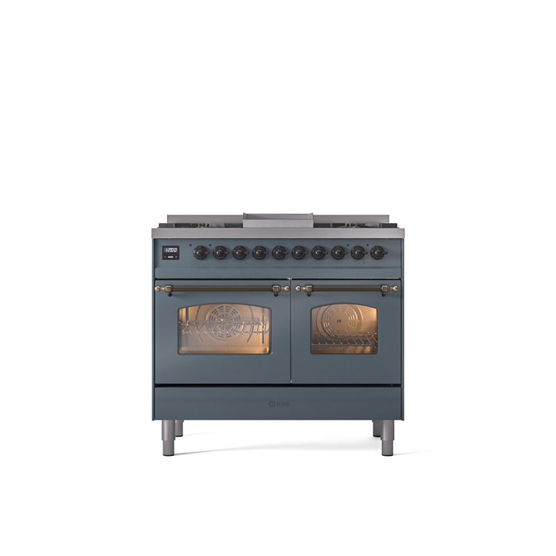 ILVE Nostalgie II 40 in Dual Fuel Range, Burgundy/Brass, Natural Gas