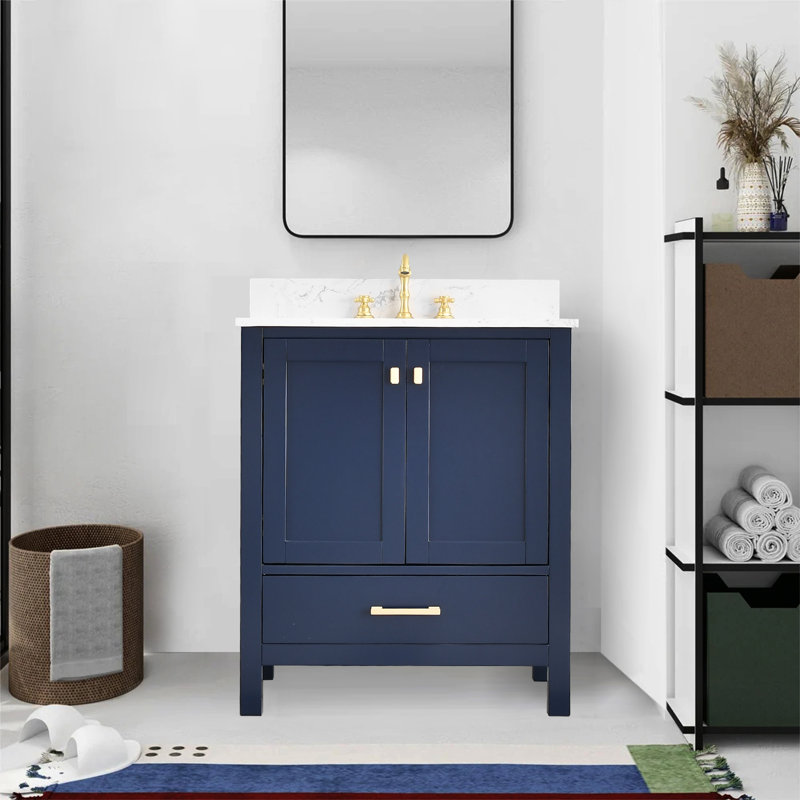 30-inch Bathroom Vanity With Engineered Stone Top, Blue