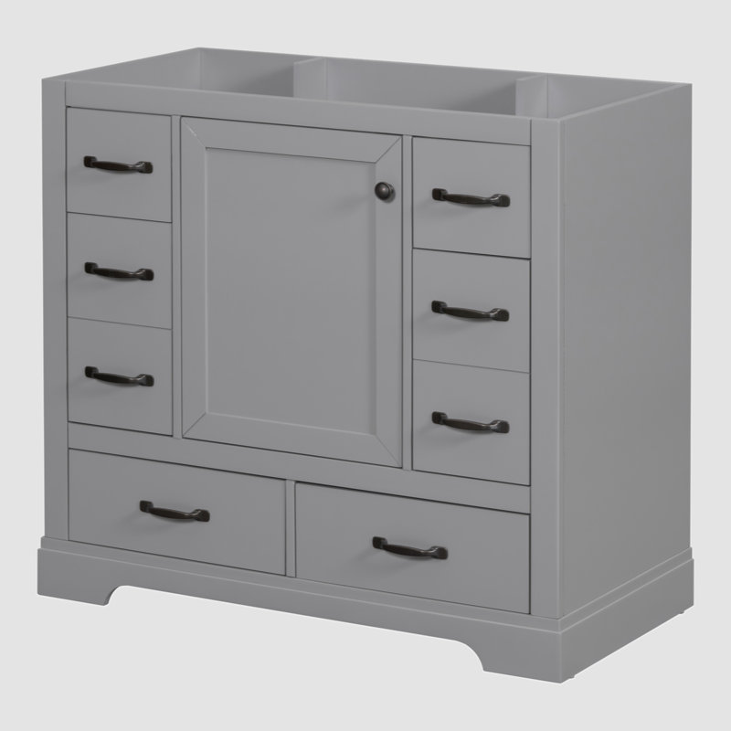 Meuble-lavabo 36 po sans lavabo, base d'armoire seulement, six tiroirs, diviseur de tiroir multifonctionnel, tablette réglable, vert