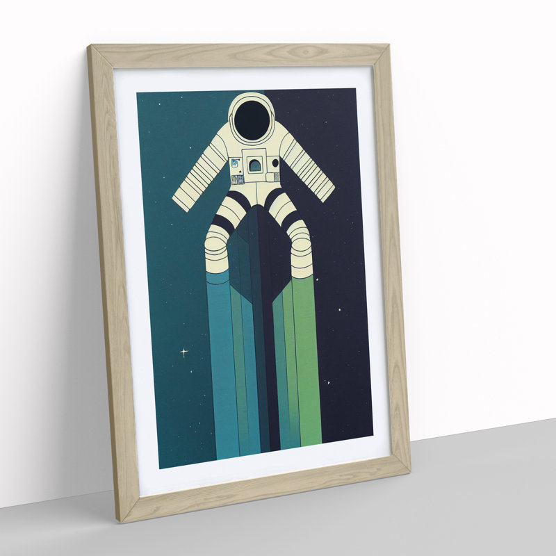 XC1022-3778X Retro Astronaut No.3 1 Piece Floater Frame Wall Art on Canvas, 64cm H x 46cm W, Oak Framed
