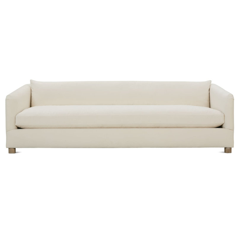 Kyndel Bench Cushion Sofa, Bone White Performance Velvet (BF100-43), Washed Oak, 30" H x 96" W x 40" D