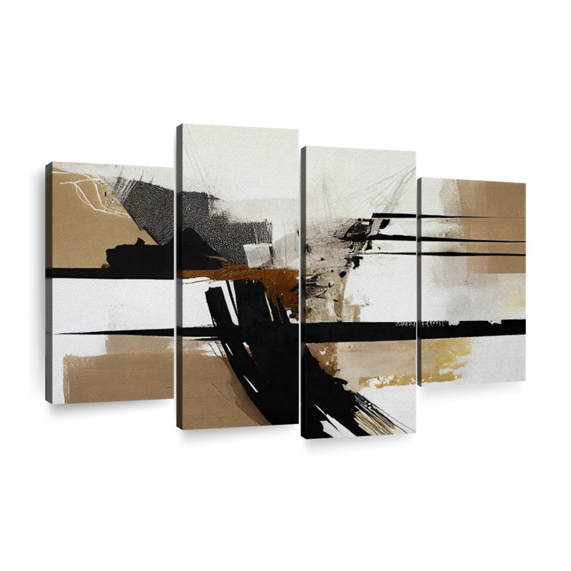 «Strokes And Lines Beige Chaotic Streaks I», reproduction sur toile 4 pièces par Daniel P, H 42 po x l 68 po x P 1,25 po