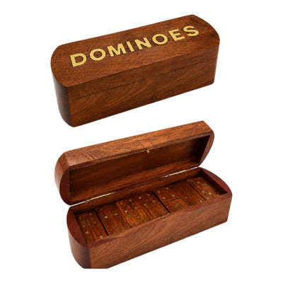 Modern Dominoes Box Wood Tabletop Game for Living Room - Decorative Decor with Classic Family Entertainment for Coffee Table - 9.5", Brown & Gold
