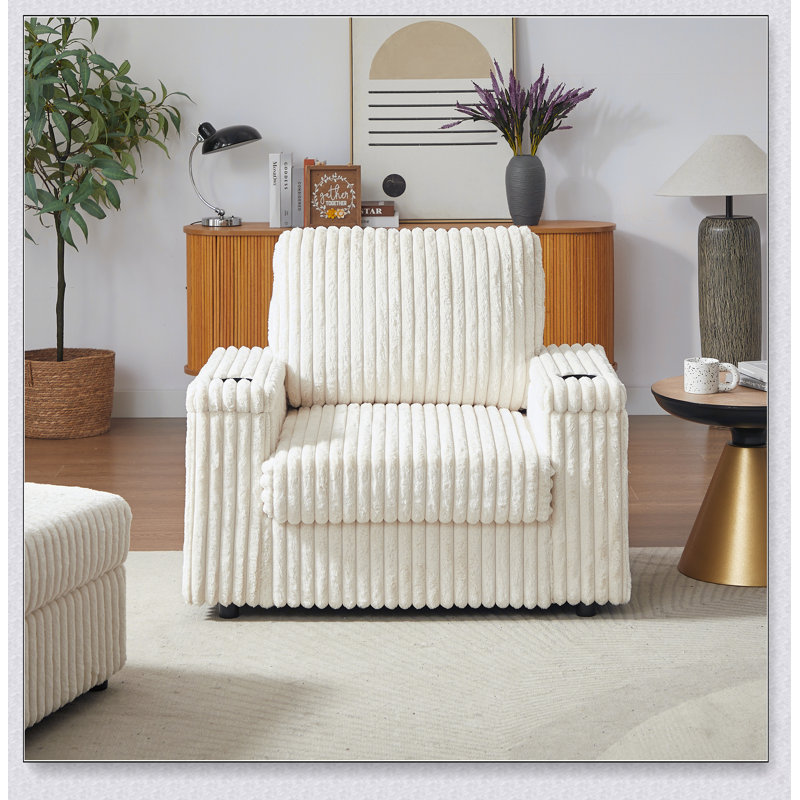 42.5-Inch Corduroy Single Recliner With Storage, Cup Holder, And Comfortable Backrest For Living Room, Beige