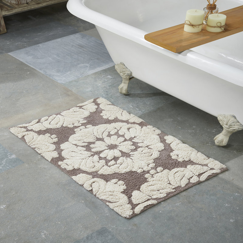 Danitra 100% Cotton 1885 GSM Bath Rug with Non-Slip Latex Backing, Soft Absorbent Machine Washable Bathroom Mat, Medallion Design, 17" x 24", Beige