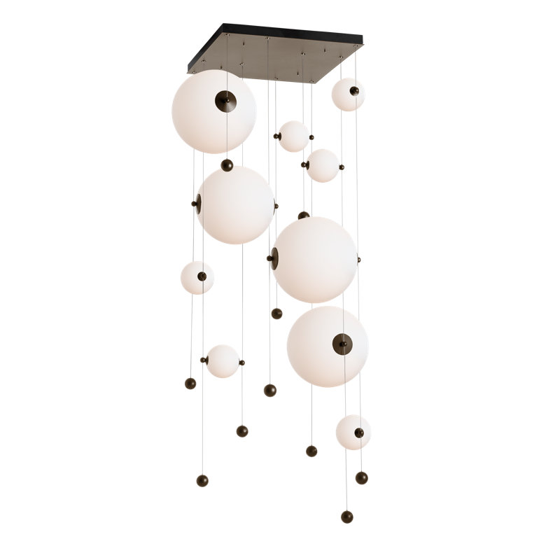 Abacus 10 - Light Cluster Globe LED Pendant, Opal, Bronze