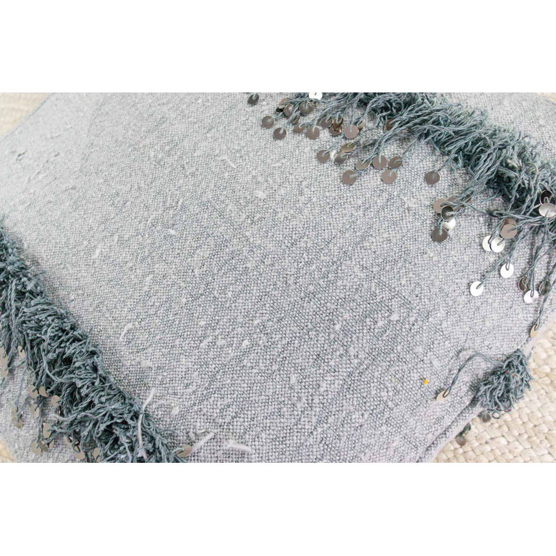 Mozona Poufs Pouf, Blue/White Wool/Cotton Blend