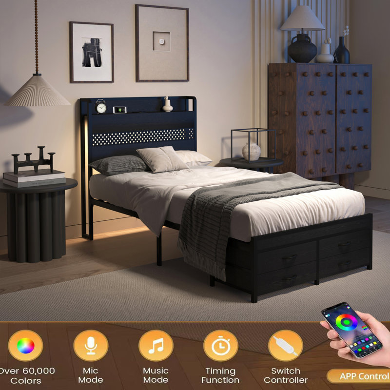 Ebern Designs Twin Size Bed Frames with Storage Drawers - Wayfair Canada