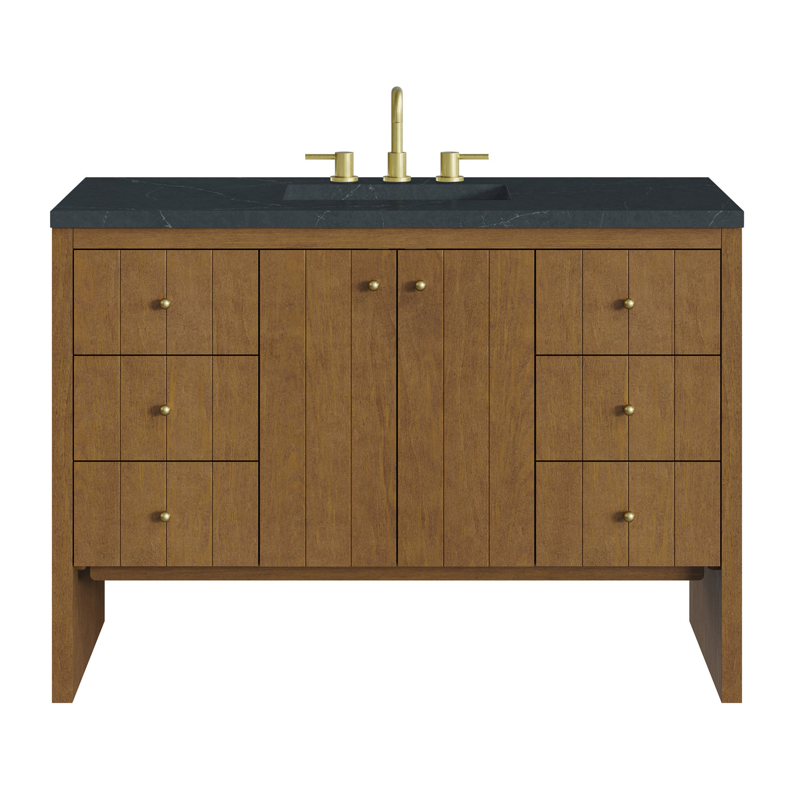 Hudson 48'' Single Bathroom Vanity, Charcoal Soapstone, 8" Widespread, Honey Oak