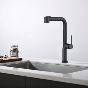 Robinet de cuisine extractible à poignée simple avec poignées et conduites d'alimentation