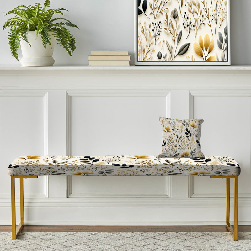 Zen Foliage - Plants Upholstered Gold Bench