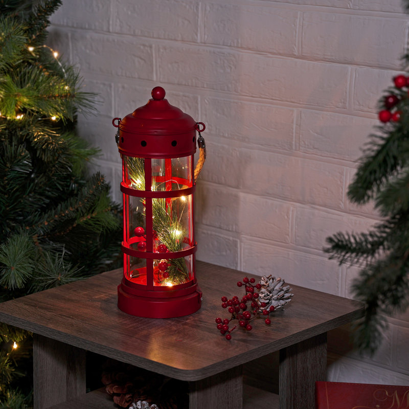 Glass Lantern Lighted Display, Red