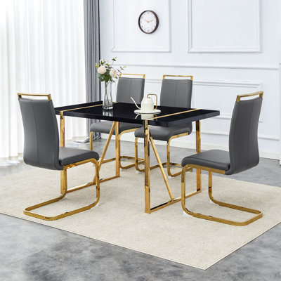 Donnetta 5-Piece Modern Rectangular Engineered Wood Dining Set with Faux Leather Chairs