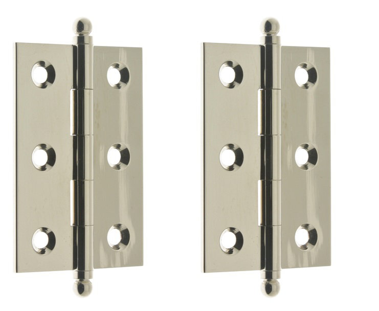 Solid Brass Cabinet Hinge, 2'' H x 1.5'' W x 4.25'' D, Bright Nickel