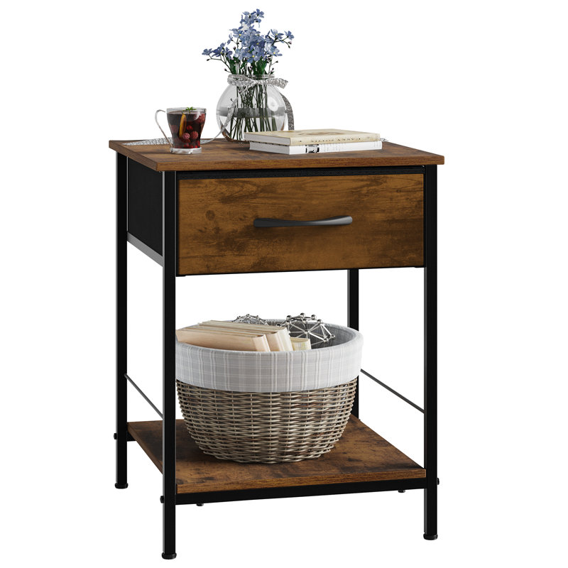 Nightstand, Bedside Table with Drawer and Storage Shelf,End Table with Steel Frame, Night Stands for Bedroom, Living Room