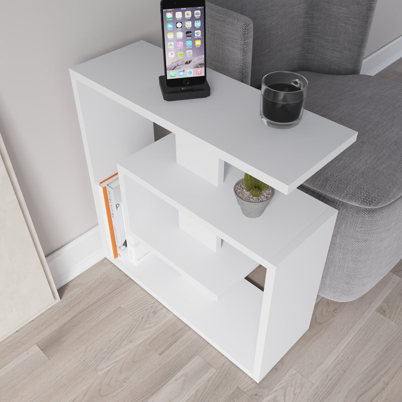 Modern White Side Table, 21.7 x 22.4 x 7.9 inches | 100% Melamine Coated Particle Board, Thickness: 0.7 inches | Multipurpose Design Perfect for Living Room or Bedroom, Elegant and Durable
