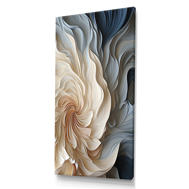Plume blanche et bleue en spirale II - art abstrait géométrique sur toile, Toile tendue, H 60 po x l 28 po, Sans cadre