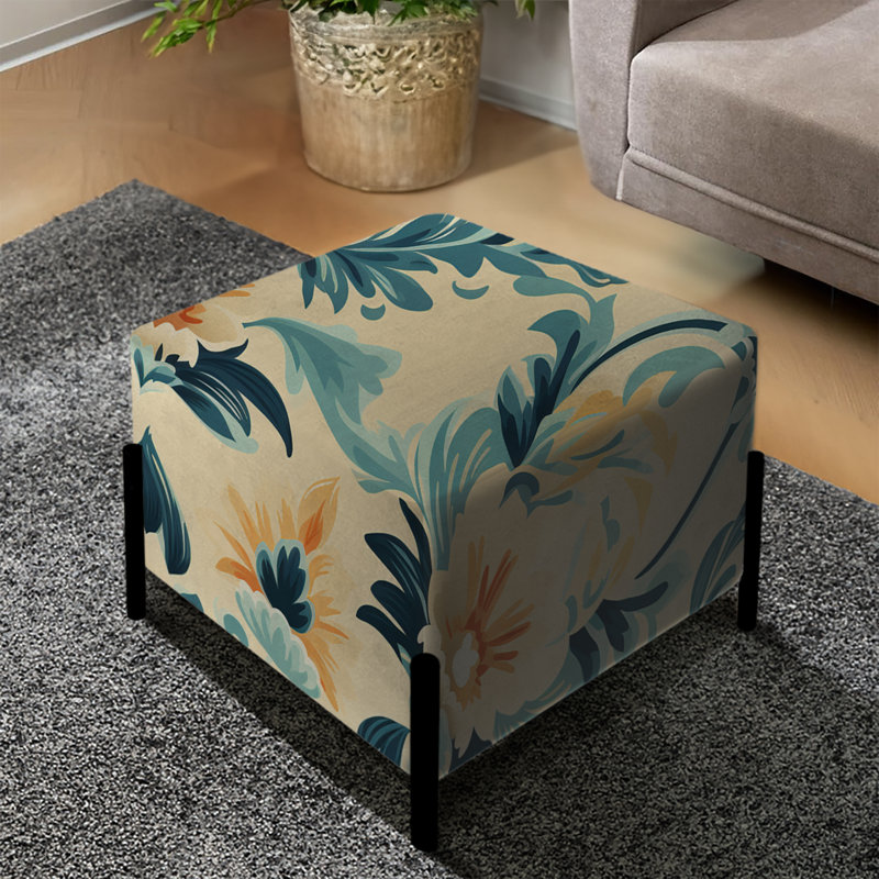 Ikat bleu et orange victorien - repose-pieds carré Ikat