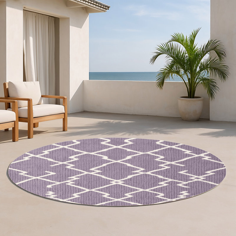 Tapis intérieur et extérieur rose Trellis, Rond 5 pi
