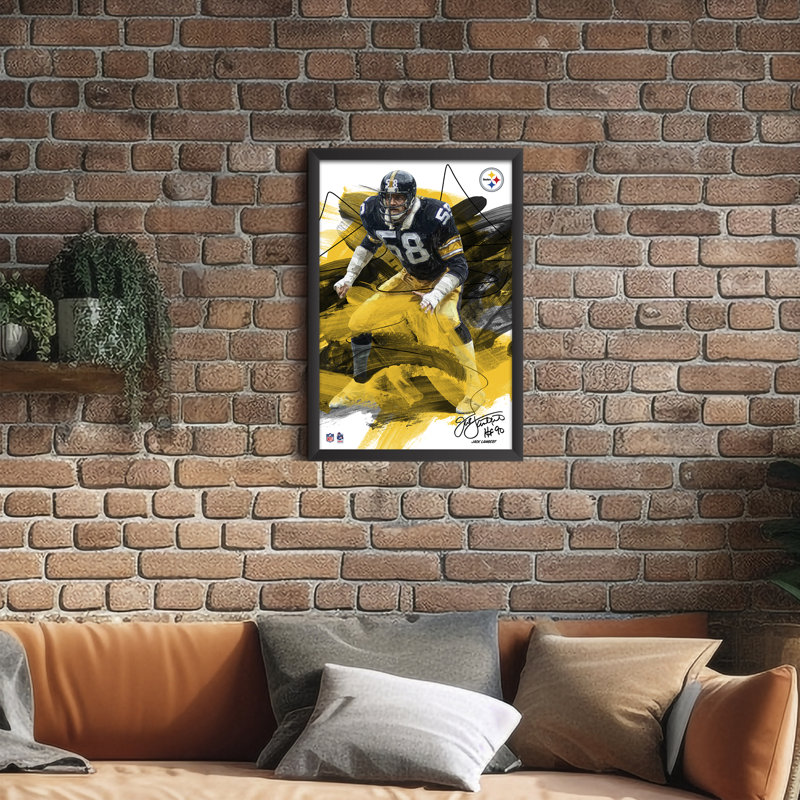 Sporticulture NFL Pittsburgh Steelers Jack Lambert 58, affiche encadrée style coup de pinceau, décoration murale, affiche de légende du football américain, 35,5 x 51 cm (14 x 20 pouces), œuvre d'art pour collectionneur.