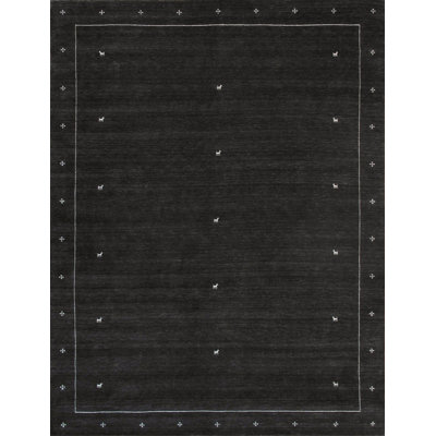 Tapis géométrique noir en laine / soie à motif géométrique fait à la main 5 pi x 7 pi