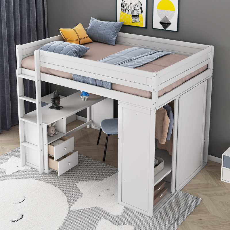 Ieishia Kids Loft Bed, White, Full