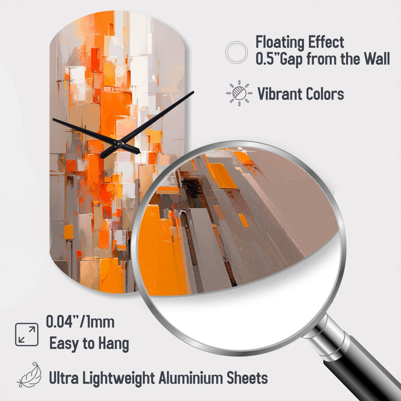 Orange Brown Shattered Realities - Cylinder Shape Large Orange Wall Clock Sculpture, Small