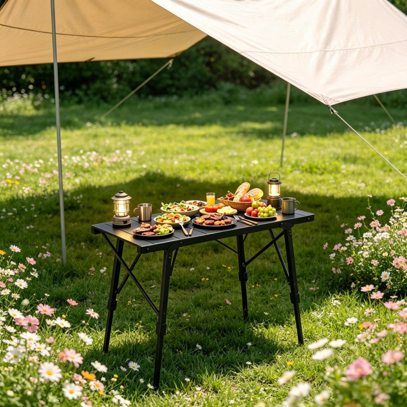 Table de camping robuste, table pliable, table portable avec deux hauteurs réglables