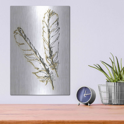 «Gilded Red Tailed Hawk Feather» par Chris Paschke, art mural en métal, 24 po x 36 po