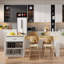 Îlot de cuisine avec table de salle à manger extensible, prise de courant, 2 tiroirs, 2 tablettes ouvertes latérales et rangement double