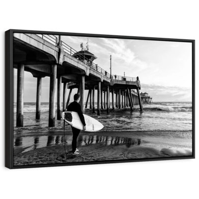 Beach " Black California - Huntington Beach Surfer Wall Art "