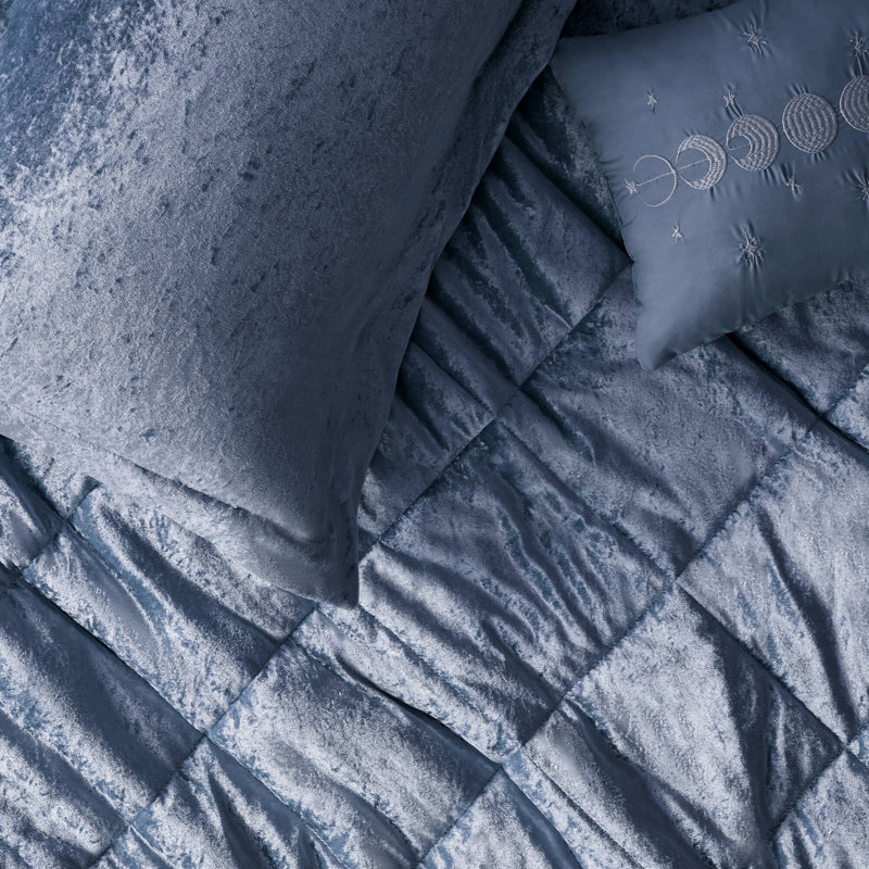 Twin/Twin XL Blue Crushed Velvet Quilted Duvet Set