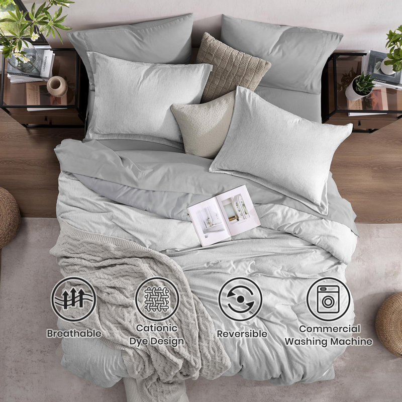 Cationic Comforter Set 7PC, Gray, Queen Comforter + 6 Additional Pieces
