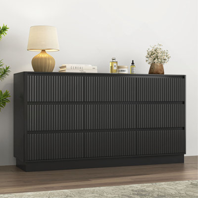 Commode 9 tiroirs pour chambre à coucher avec grands tiroirs, commode en bois, grande commode de plancher, long meuble télé moderne, table d'appoint de rangement Mid-Century