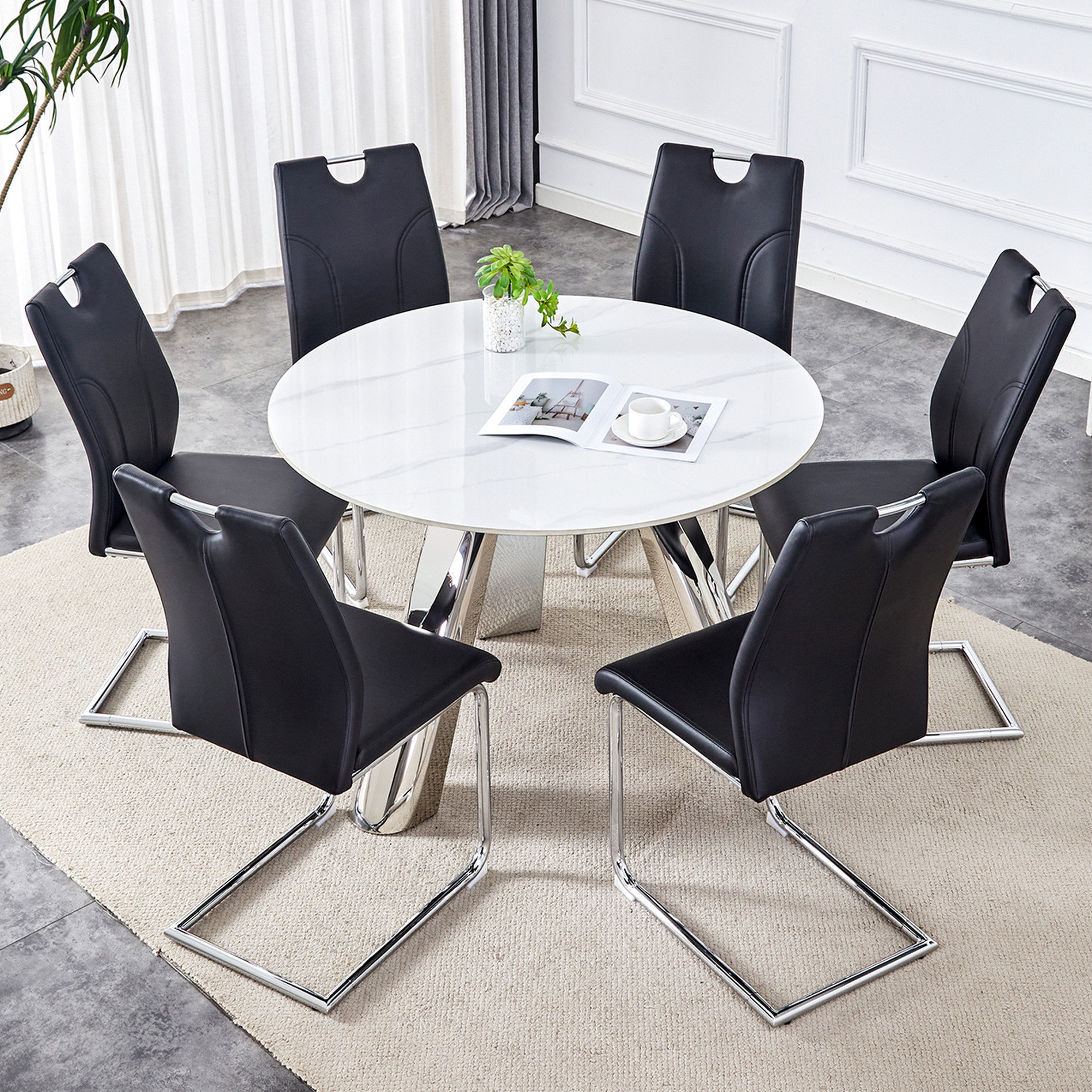 Ivy Bronx 6 Dining - 42" Sintered Stone Table With Stainless Steel Legs ...