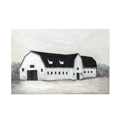Sawmill Creek 42 x 62 ferme blanche grange originale, peinture à l'huile sur bois