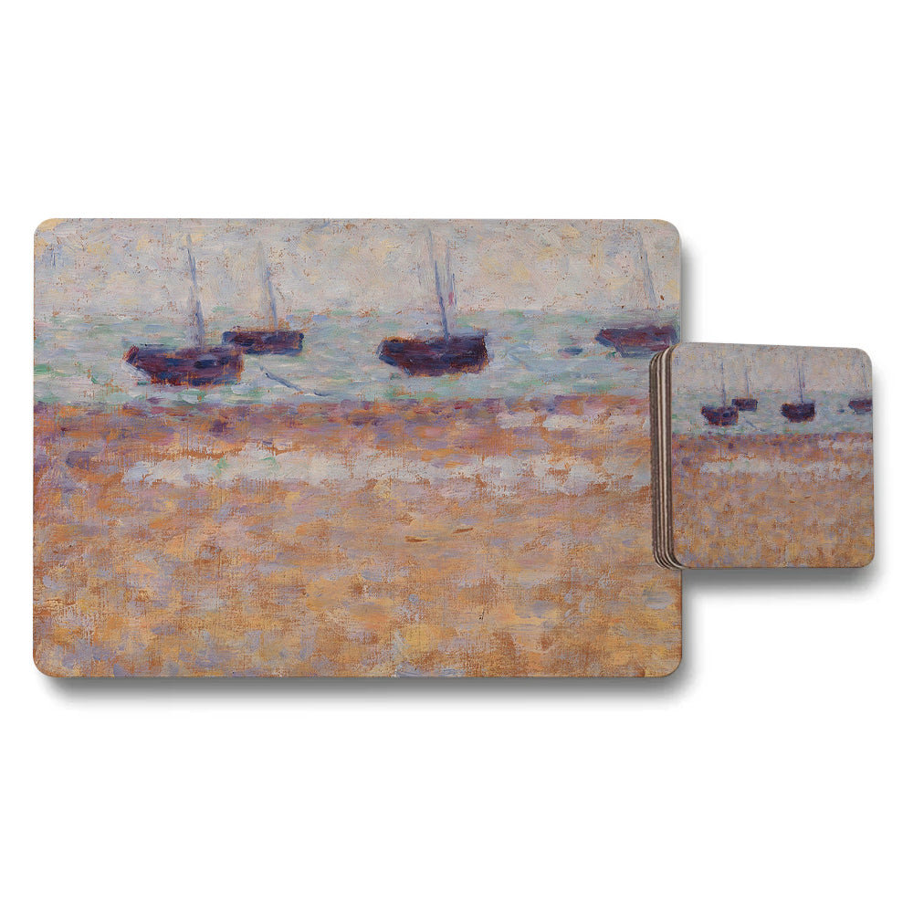 Impressionist Seascape Placemats And Coaster Set With Sailboats