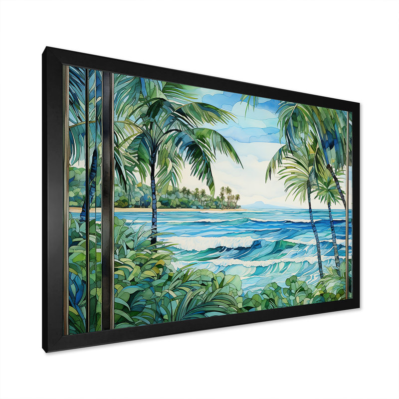 Tranquillité de plage tropicale - art mural côtier, Cadre d'angle fermé noir, H 12 po x l 20 po x P 1 po