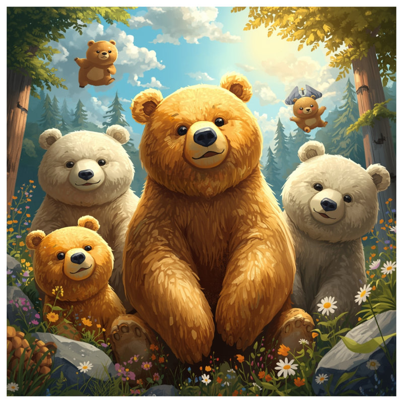 Housses de couette mignonnes famille d'ours, Grand lit