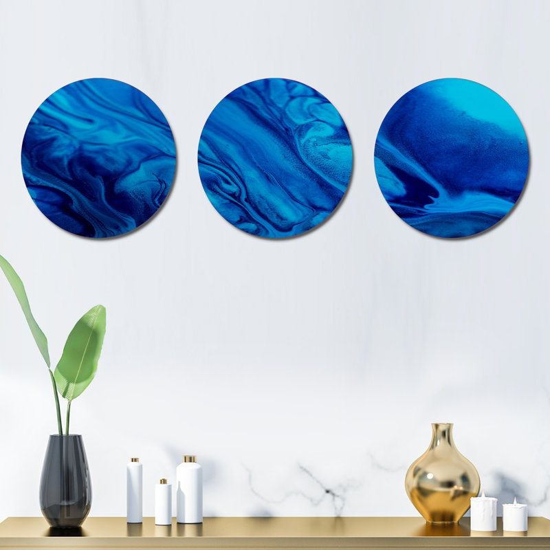 Ensemble de décorations murales rondes en métal bleu foncé 3 pièces