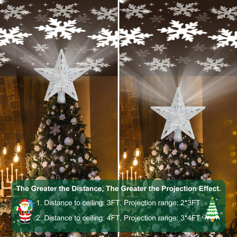 Christmas Tree Topper Lighted with 6 Projection Modes,Christmas Star Tree Topper Built-in LED Rotating Lights