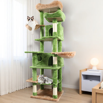 68 po, arbre à chat à 6 niveaux, coussins amovibles, poteaux à griffer, hamacs confortables et confortables, grande tour autoportante, arbre de niveau à panneau de particules avec coussins pour un entretien facile,