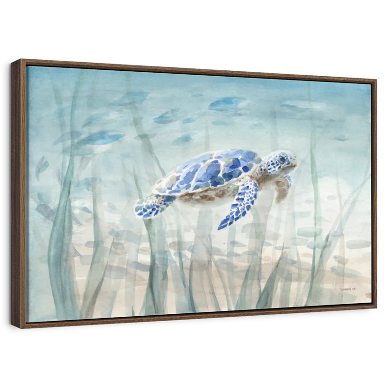 Tortue sous-marine, 19 po x 13 po, Cadre flottant noyer
