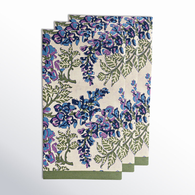 Kappa Floral Tea Towel Kitchen Towel, Olive Green/Blue/Ivory/Purple