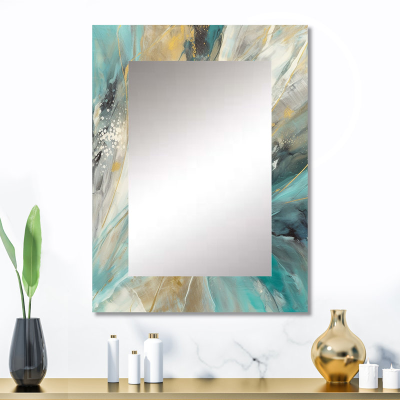 Turquoise Serendipity Abstract Painting I - Abstract Painting Large Mirror, Modern Decorative Wall Mirror, Printed Metal Art