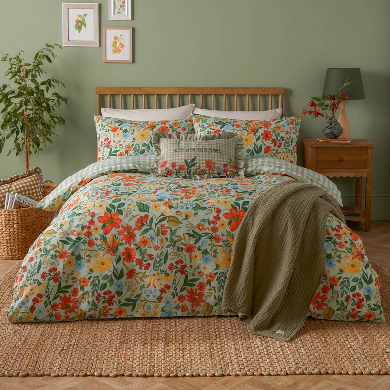 Meadowhaze Cotton Blend Floral Duvet Cover Set with Pillowcases Included, Double Duvet Cover + 2 Standard Pillowcases
