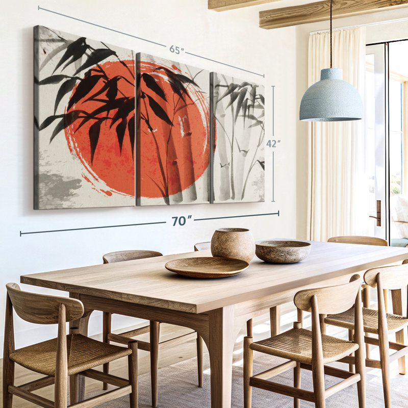 " Simplistic Asian Bamboo " 3 - Pieces, 42" H x 65" W x 1.25" D