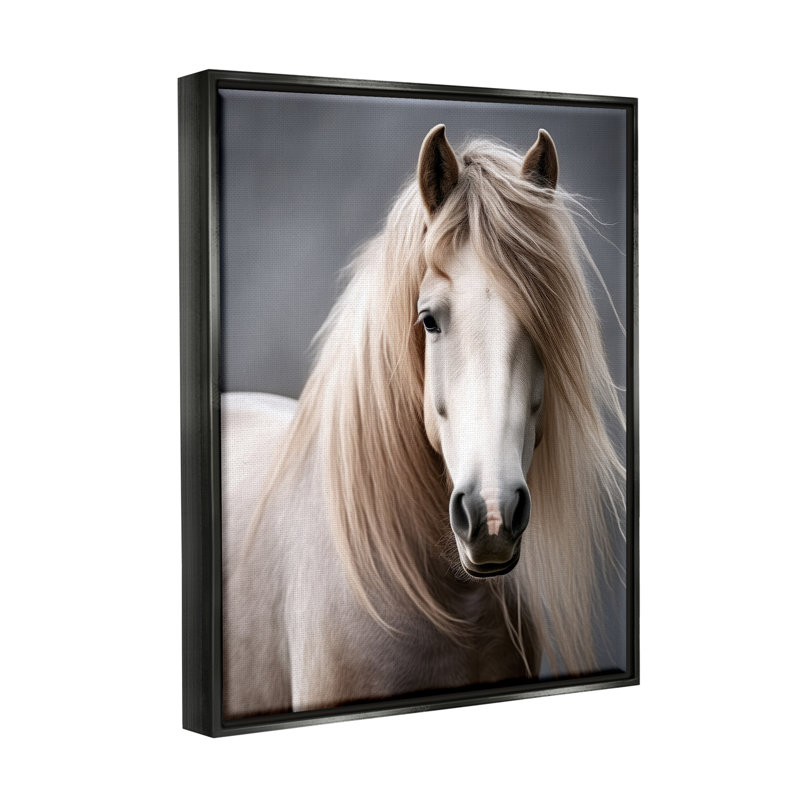 «Silky Haired Horse», reproduction encadrée sur toile par Ray Powers, Cadre flottant noir de jais