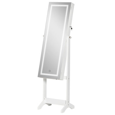 Floor Standing Jewelry Cabinet With LED Light, Lockable Jewelry Organizer With Full-Length Mirror, And 4 Adjustable Angles