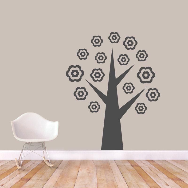 Décalcomanie murale arbre fleur, Gris foncé